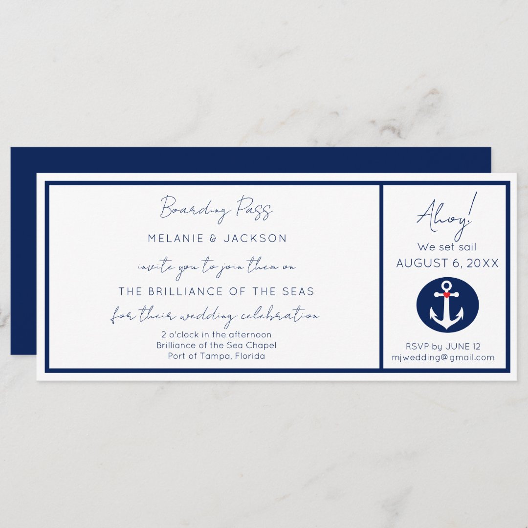 Nautical Cruise Ship Boarding Pass Wedding Invitation Zazzle