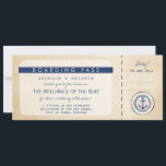 Nautical Cruise Ship Boarding Pass Wedding Invite<br><div class="desc">Boarding pass wedding ticket invitations, perfect for your cruise ship wedding in nautical theme design. Customise with names of the bride and groom, name of the cruise ship, chapel and port and your wedding date. The reverse side of card has room for you to include details about booking the entire...</div>