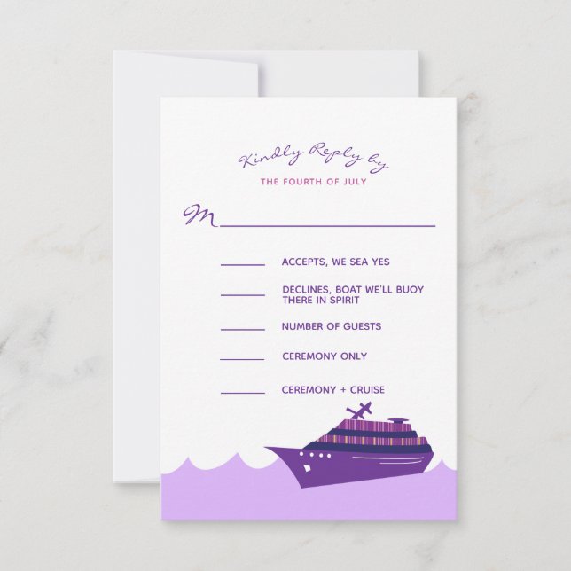 Nautical Cruise Ship Wedding RSVP Card (Front)