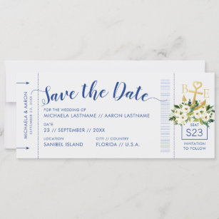 Nautical Cruise Wedding Boarding Pass Save Date Announcement