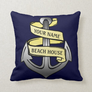 Nautical Custom Beach House Anchor with Name Cushion