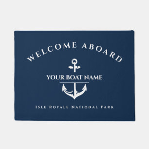 Nautical Custom Boat Name Anchor Navy Doormat