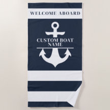 Nautical Custom Boat Name Anchor Navy Striped