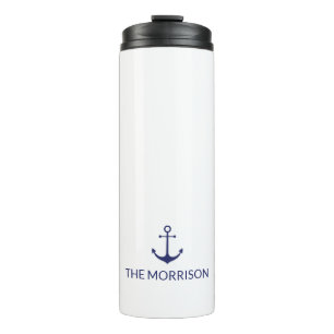 Nautical Custom Boat Name navy blue anchor Thermal Tumbler