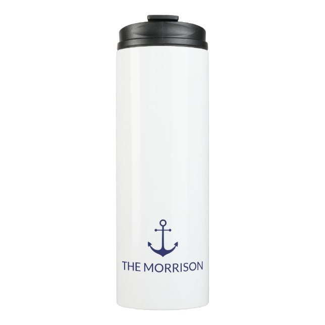 Nautical Custom Boat Name navy blue anchor Thermal Tumbler (Front)