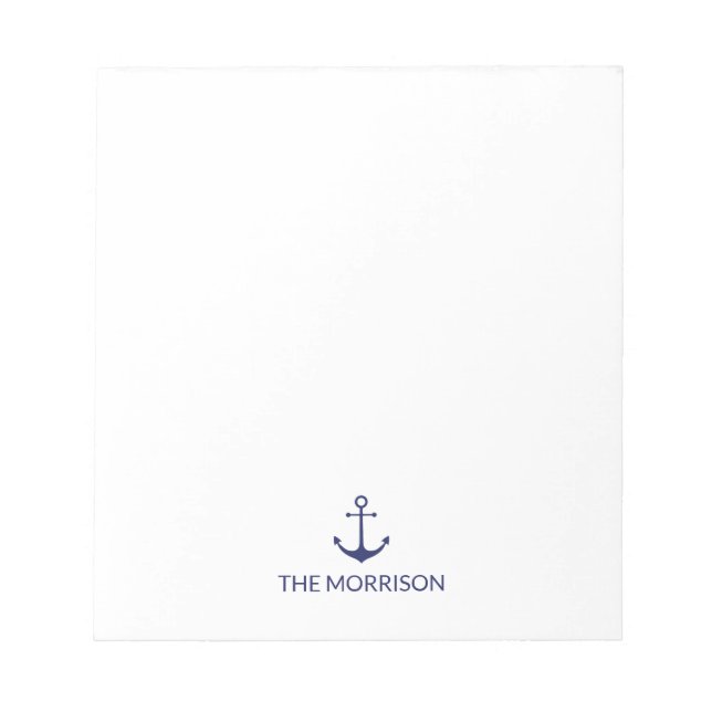Nautical Custom Boat Name navy blue anchor white Notepad (Front)