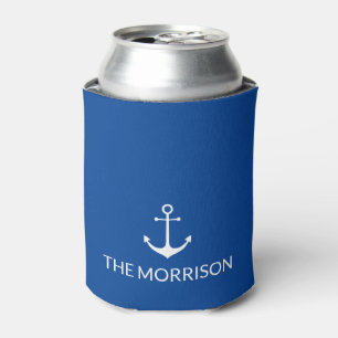 Nautical Custom Boat Name white anchor blue Can Cooler