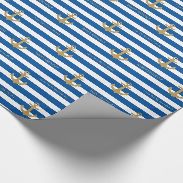 Nautical Custom Name Birthday Wrapping Paper (Corner)