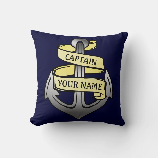 Nautical Custom Ship Captain Your Name Anchor Cushion (Front)