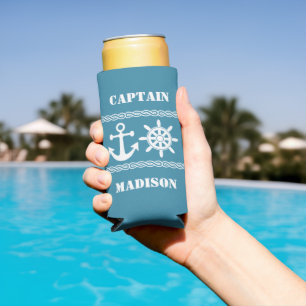 Nautical custom text & colour seltzer can cooler