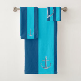 Nautical Customise  Boat Name Anchor Navy Blue Bath Towel Set