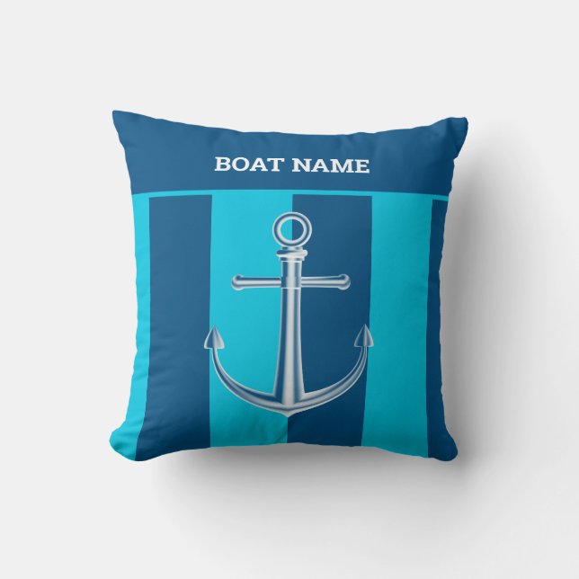 Nautical Customise Boat Name Anchor Navy Blue Cushion (Front)