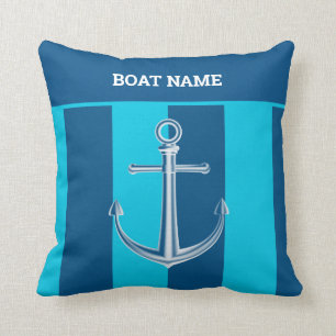 Nautical Customise Boat Name Anchor Navy Blue Cushion