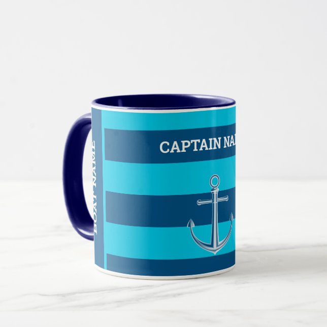 Nautical Customise Boat Name Anchor Navy Blue Mug (Front Left)