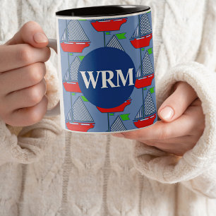 Nautical Customized Monogram Coffee Mug Sailboat