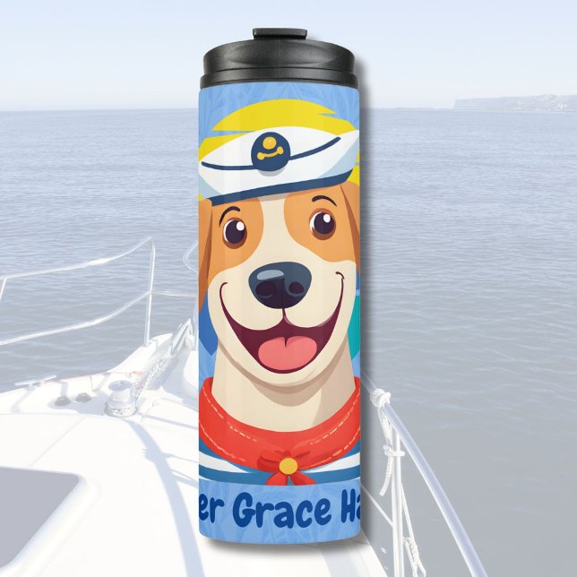 Nautical Cute Dog Gifts for Boat Owners Sailors Thermal Tumbler (Nautical Cute Dog Gifts for Boat Owners Sailors)