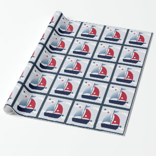 Nautical Cute Sailboat Design Wrap Wrapping Paper
