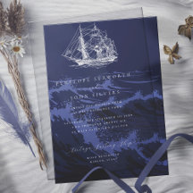 Nautical Dark Blue Waves Background Wedding