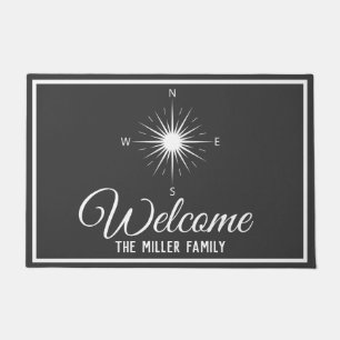 Nautical Dark Grey & White Compass - Personalised Doormat
