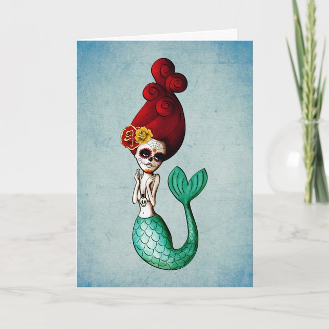 Nautical Day of The Dead Mermaid Card (Front)