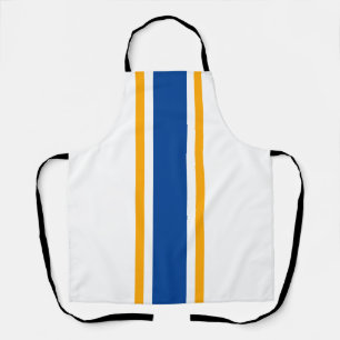 Nautical Deep Blue Yellow Racing Stripes On White Apron