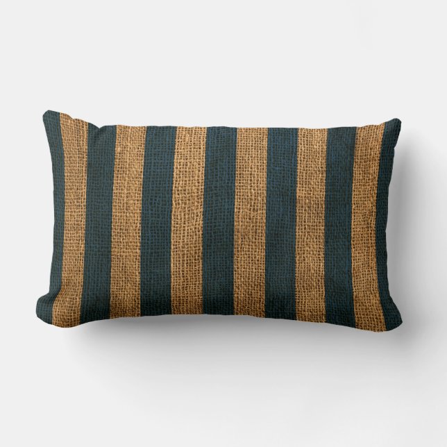 Nautical Deep Sea Blue Stripes Lumbar Cushion (Front)