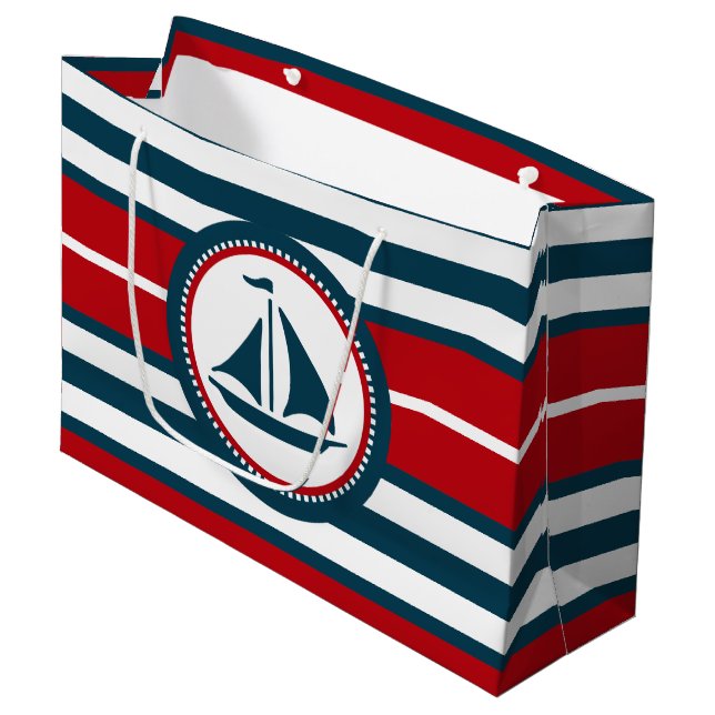 Nautical design large gift bag (Front Angled)