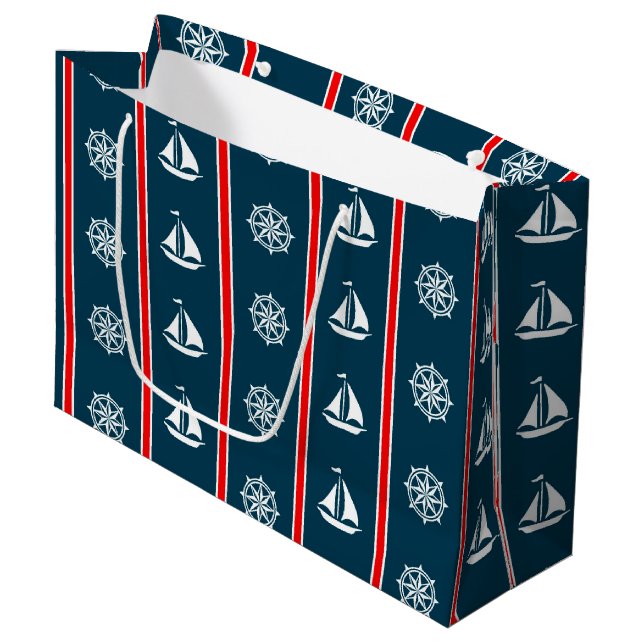 Nautical design large gift bag (Front Angled)