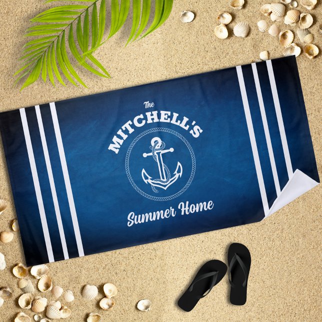 Nautical Design Navy Blue Striped Beach Towel (Creator Uploaded)