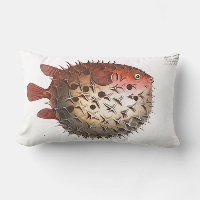 Nautical Design Puffer Fish Lumbar Throw Pillow (Front)