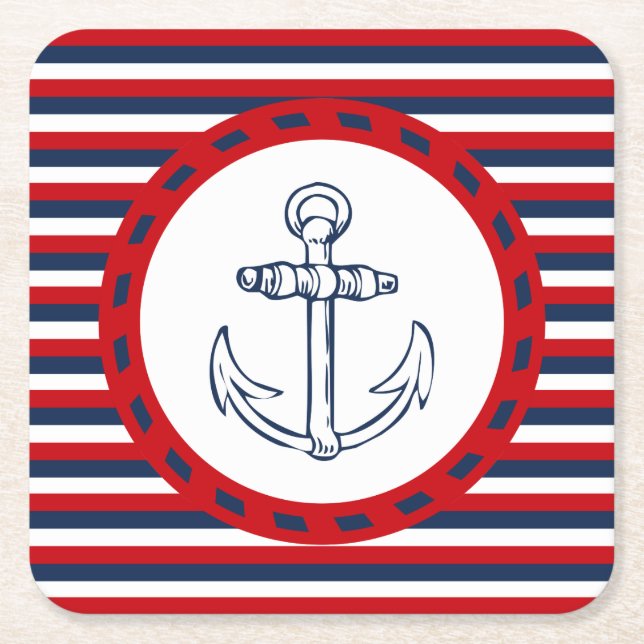 Nautical design square paper coaster (Front)
