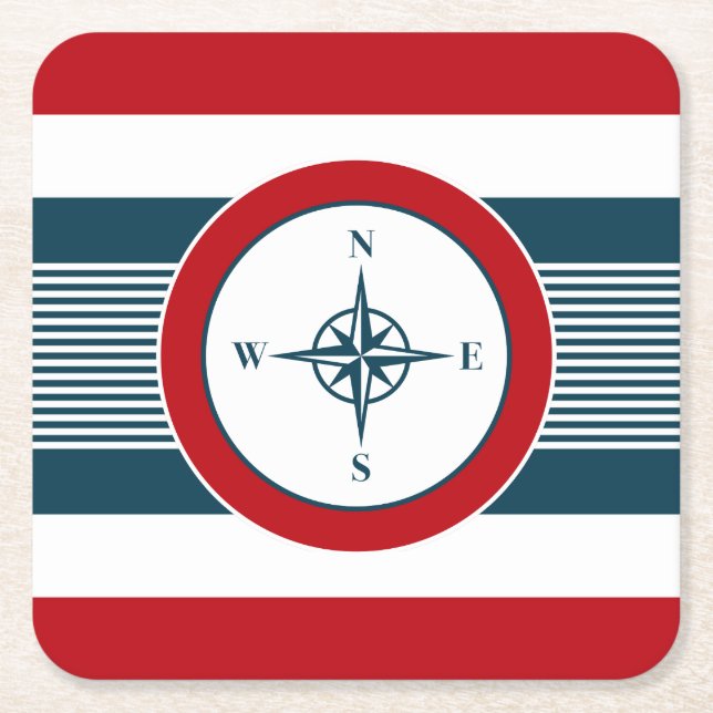 Nautical design square paper coaster (Front)