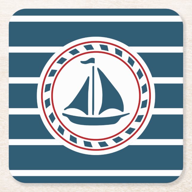 Nautical design square paper coaster (Front)