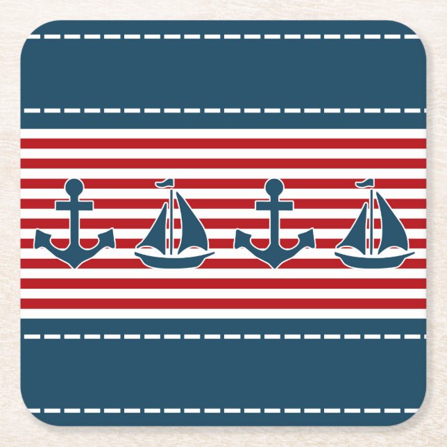 Nautical design square paper coaster (Front)