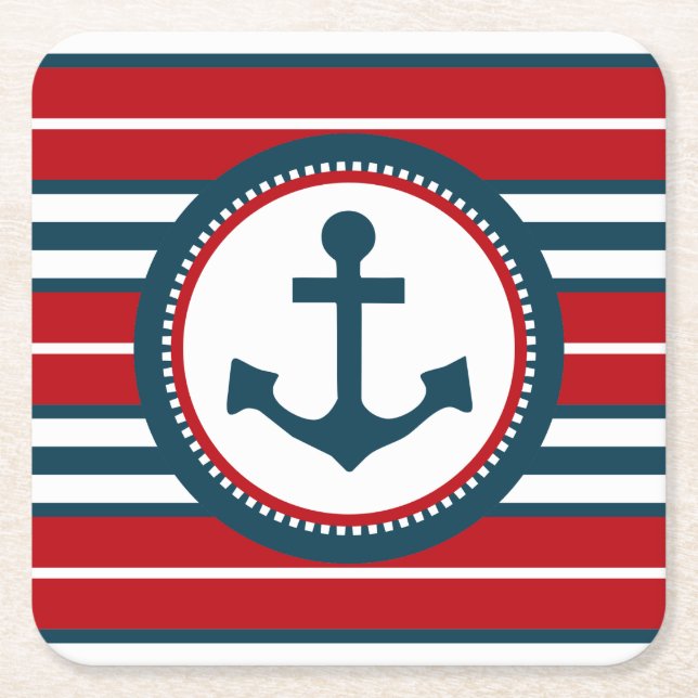 Nautical design square paper coaster (Front)