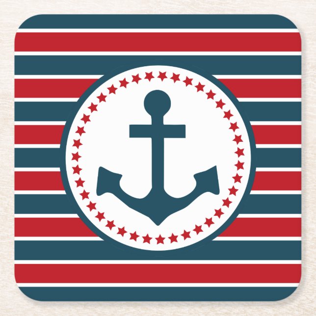 Nautical design square paper coaster (Front)