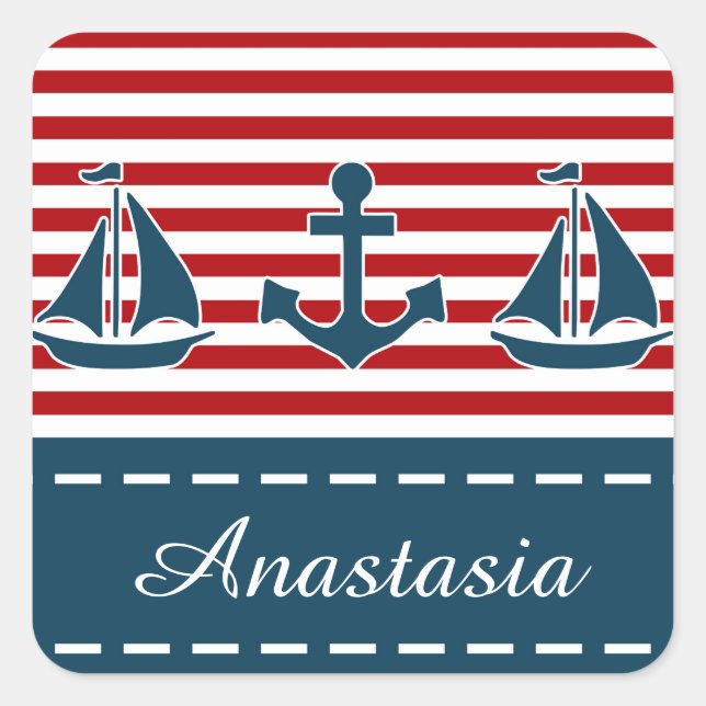 Nautical design square sticker (Front)
