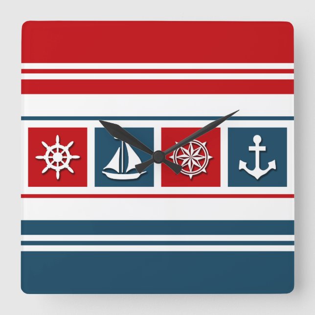 Nautical design square wall clock (Front)