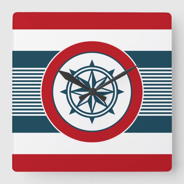 Nautical design square wall clock (Front)