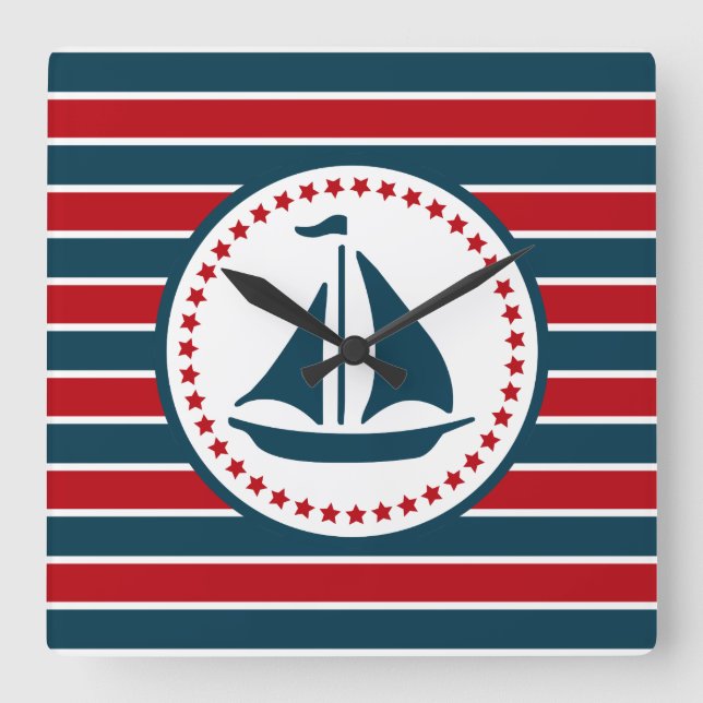 Nautical design square wall clock (Front)
