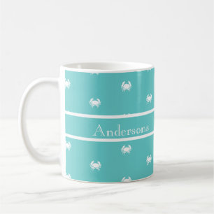 Nautical design with White Crab on Teal Blue Coffee Mug