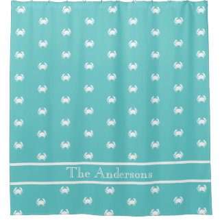 Nautical design with White Crab on Teal Blue Showe Shower Curtain