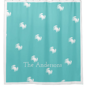 Nautical design with White Crab on Teal Blue Shower Curtain