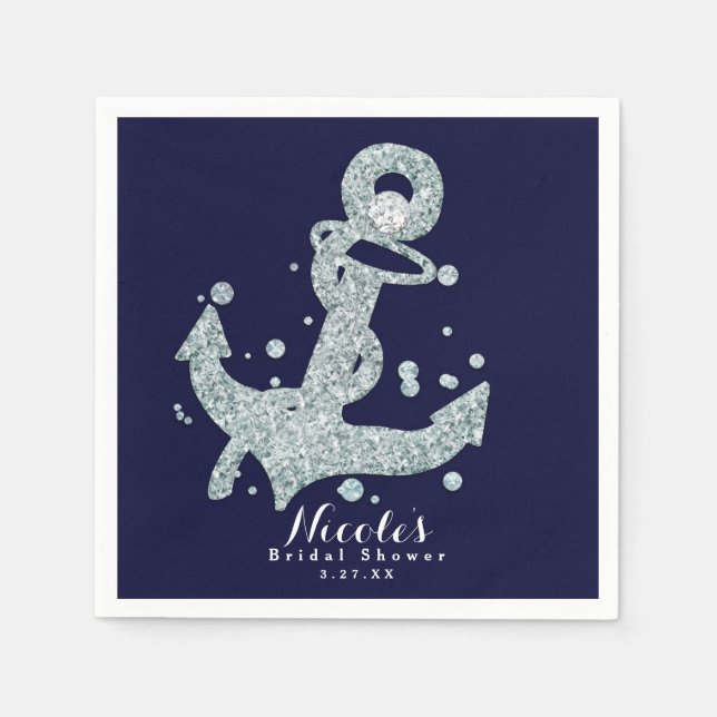 Nautical Diamond Anchor Bling Glam Beach Party Napkin (Front)