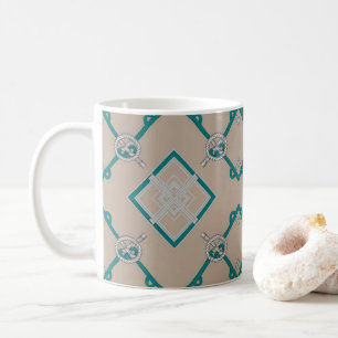 Nautical Diamond Knot Teal, Beige, White Coffee Mug