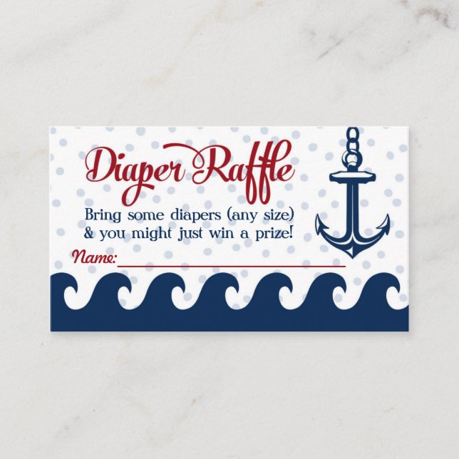 Nautical Diaper Raffle Cards Baby Shower Insert (Front)