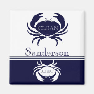 Nautical Dishwasher Clean White Navy Blue Crab  Magnet