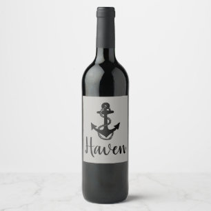 nautical distressed ANCHOR and rope   Wine Label