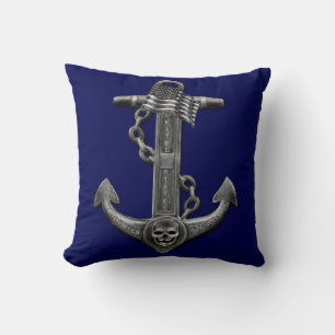 Nautical distressed anchor skull flag cushion