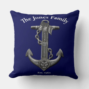 Nautical distressed anchor US flag personalise Cushion